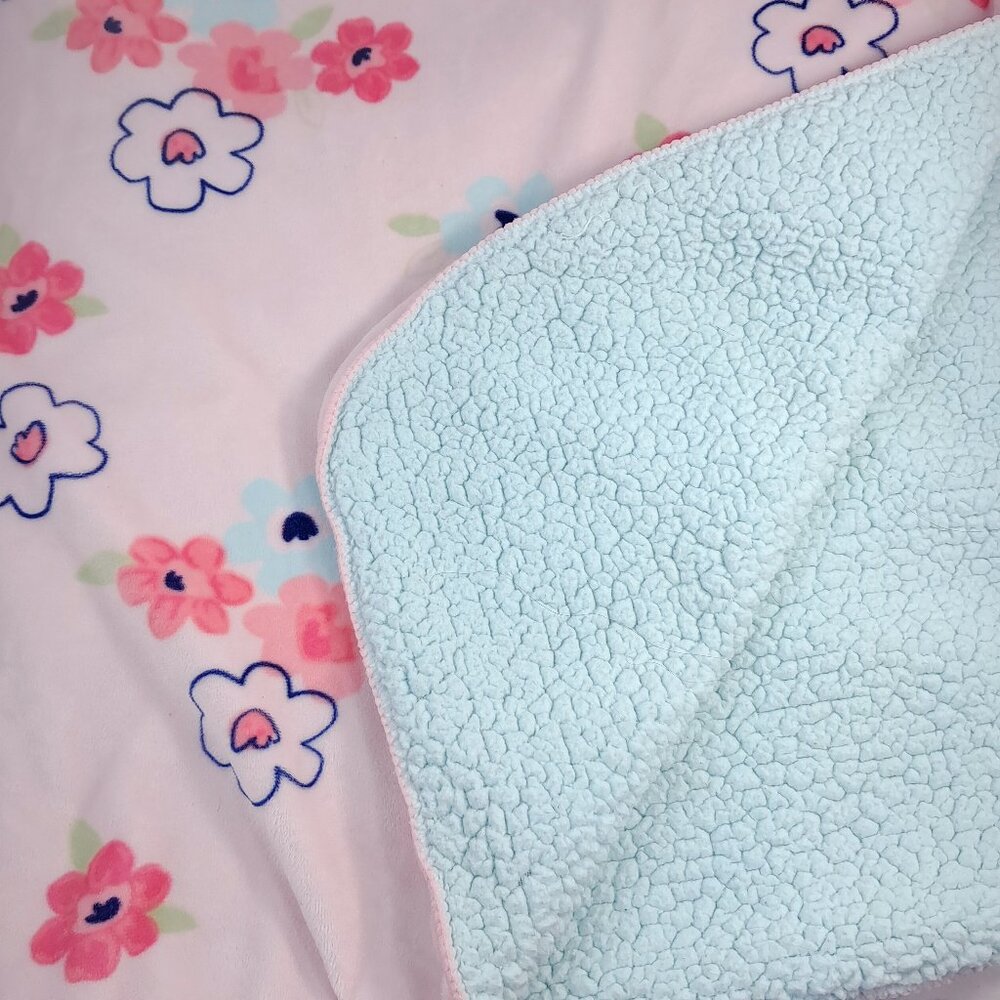Just Born baby blanket pink floral flowers blue minty teal sherpa girls‎ pastel
